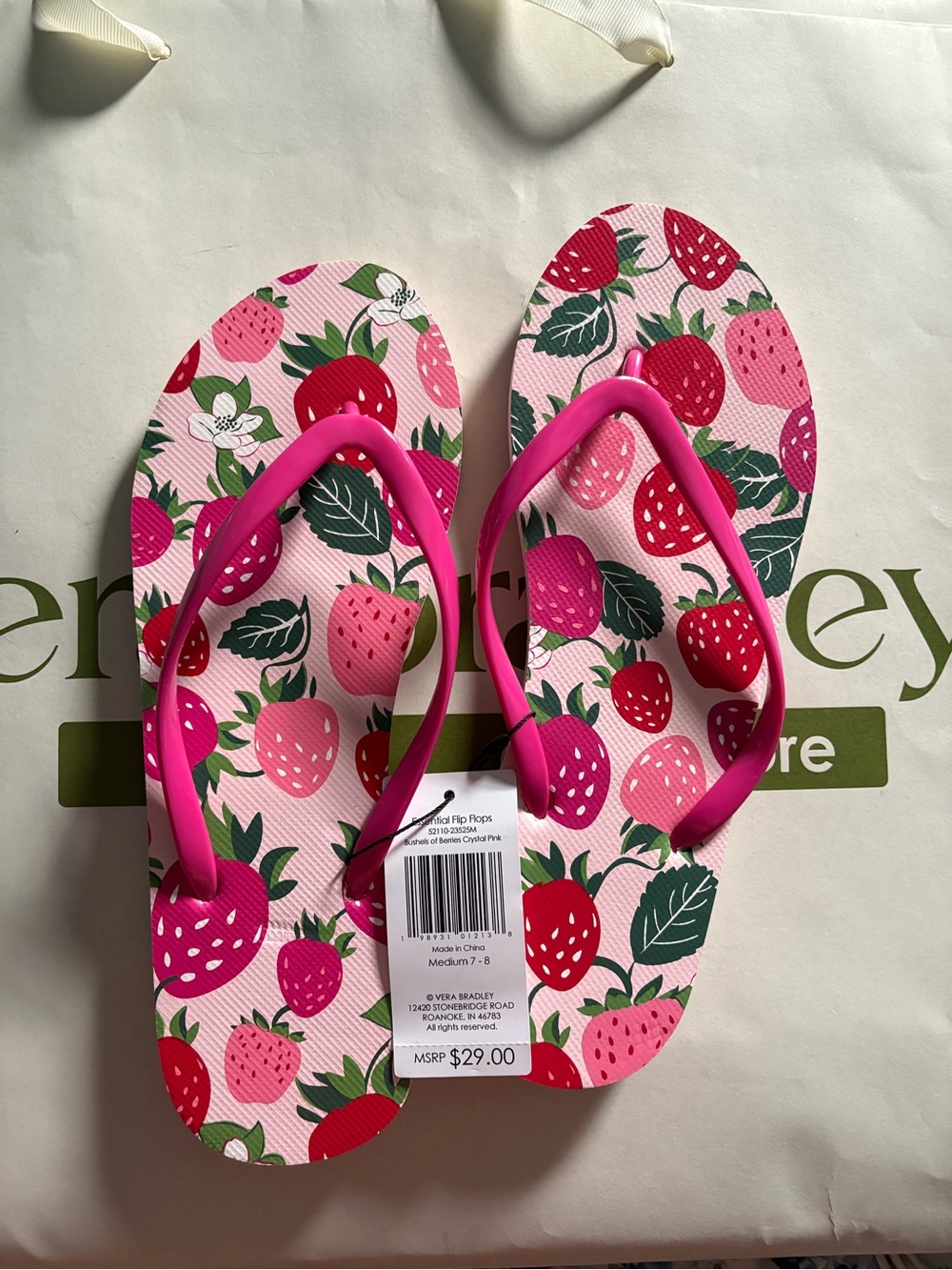 Vera Bradley Strawberry Print Flip Flops - Pink